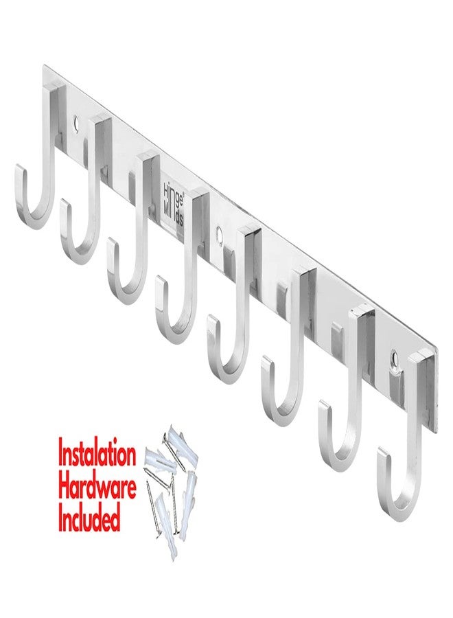 HingeMinds Stainless Steel Cloth Hanger for Wall, Clothes Hook Hangers Door Mounted, Bathroom Hooks for Hanging Towel, Wall Mount Shirt Hangers, Dress Holder Hooks - 8 Pin-XL, Pack of 3, Silver - Image 3